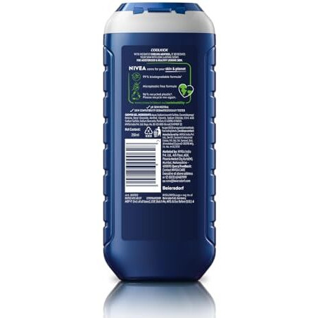 Nivea Men Body Wash, Cool Kick With Refreshing Icy Menthol, Shower Gel For Body, Face & Hair, 250 Ml