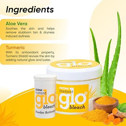 Ozone Instant Glo Bleach Cream | Aloe Vera & Turmeric Infused | Quick & Effective Brightening For Men & Women | 250G