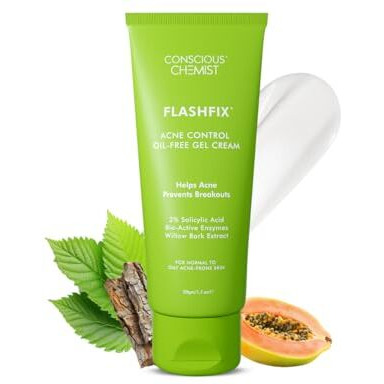 Conscious Chemist 2% Salicylic Acid Cream | 50G | Acne Spot Corrector | Moisturizer For Oily Acne Prone Skin, Face Cream For Men & Women, Overnight Acne & Oil Control, Itchiness & Redness, Non Greasy Gel Cream - Flashfix