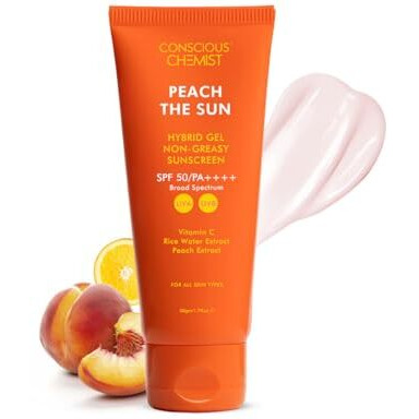 Conscious Chemist Spf 50 Pa++++ Sunscreen | 50G | For Oily Skin, Gel With Vitamin C, Rice Water & Peach Extract | Hybrid Lightweight For All Skin Types - Peach The Sun