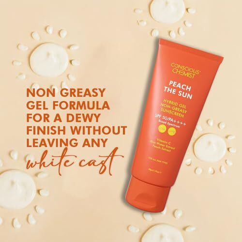 Conscious Chemist Spf 50 Pa++++ Sunscreen | 50G | For Oily Skin, Gel With Vitamin C, Rice Water & Peach Extract | Hybrid Lightweight For All Skin Types - Peach The Sun