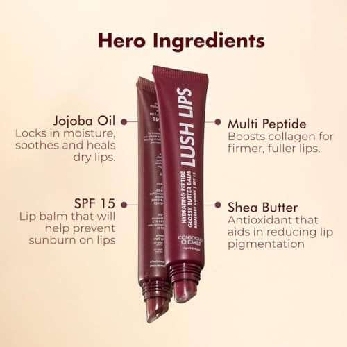 Conscious Chemist Peptide Lip Balm - Lush Lips With Spf15 | 15G | Raspberry Gummy For Dry & Chapped Lips | 24 Hr Hydration & Moisturizing Lip Balm For Women | For Pigmentation & Dark Lips | Sun Protection | Soothes Dry Lips & Repair Moisture Barrier