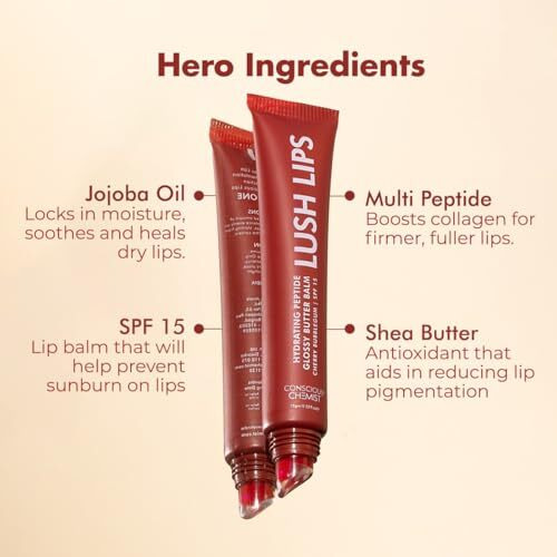 Conscious Chemist Peptide Lip Balm - Lush Lips With Spf15 | 15G | Cherry Bubblegum For Dry & Chapped Lips | 24 Hr Hydration & Moisturizing Lip Balm For Women | For Pigmentation & Dark Lips | Sun Protection | Soothes Dry Lips & Repair Moisture Barrier