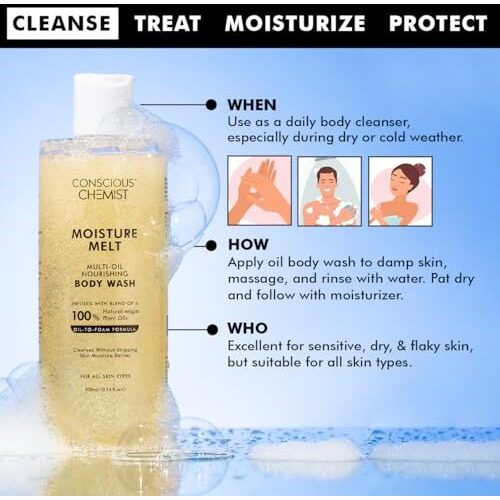 Conscious Chemist Multi-Oil Body Wash Shower Gel | 300Ml | Moisturizing Body Wash For Men & Women | Hydrates Dry Skin, Enhances Glow & Softness | Gentle Formula, Suitable For All Skin Types