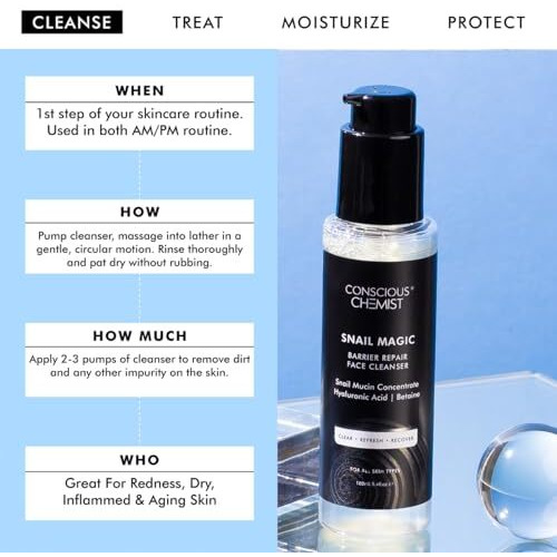 Conscious Chemist Snail Mucin Face Wash | 100Ml | Cleanser For Face For Women & Men, Low Ph Gel With Korean Snail Mucin Concentrate, Hyaluronic Acid & Betaine, All Skin Types - Snail Magic