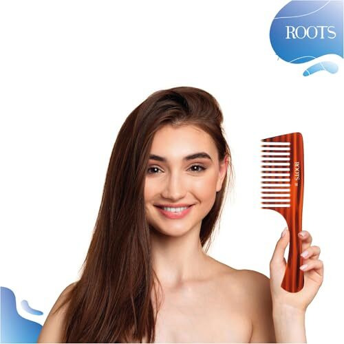 Roots - Classic Brown Wide Teeth Handle Comb - Hair Comb For Men And Women - Style Your Hair Hassle-Free - Light Weight For Healthy & Stylish Hair - Pack Of 1 - Model No.38