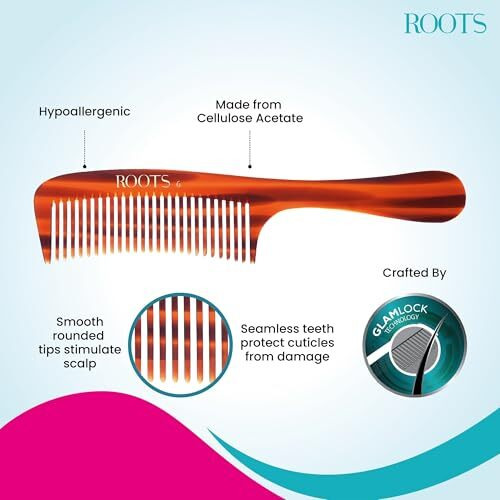 Roots - Classic Fine Tooth Combs - Designed With Fine Teeth Handle Comb - Damage Free Everyday Use For Men And Women - Model No.6