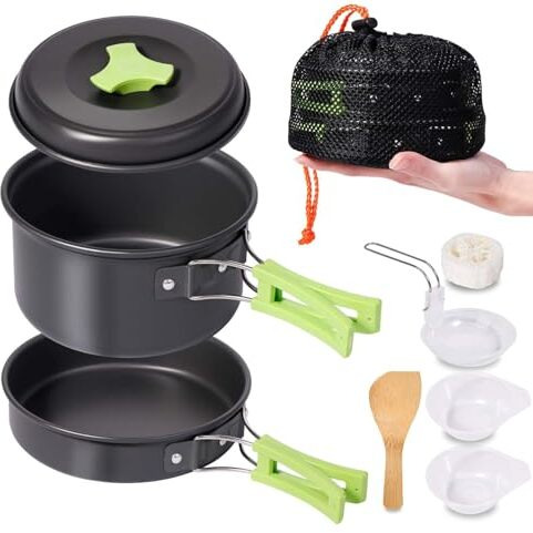 Byrm 9 Pcs Camping Cooking Set, Camping Accessories For Outdoor, Camping Utensils With Carry Bag, Camping Bowl Pot Pan Set