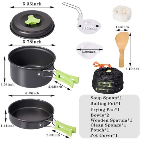 Byrm 9 Pcs Camping Cooking Set, Camping Accessories For Outdoor, Camping Utensils With Carry Bag, Camping Bowl Pot Pan Set