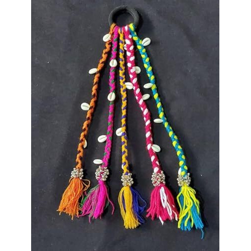 Leafloom 1 Pcs Navratri Look Hair Braids With Rubber Bands Girl And Women, Hair Accessory For Everyday Style And Rainbow Color Braids Extensions Hair Color | Boho Chic Style (Multicolour)