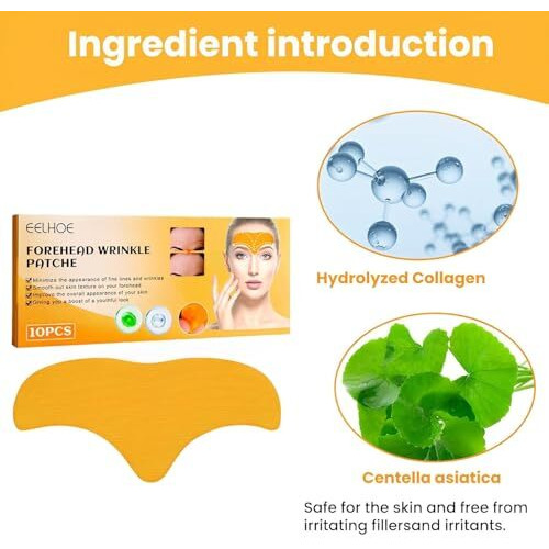 10 Pcs Forehead Wrinkle Patch Anti-Wrinkle Forehead Pads - Smooth Face Mask With Hydrolysed Collagen Face Treatment Multipurpose Anti-Aging Forehead Mask For Men & Women (Pack Of 10)