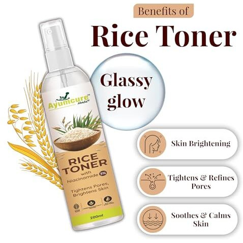 Ayumcure 3% Niacinamide & Korean Rice Water Face Toner | 200Ml | Glassy Glow| Alcohol-Free Toner For Oily Acne Prone Dry Combination Skin | Pore Tightening & Glowing Skin | Women & Men