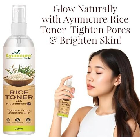 Ayumcure 3% Niacinamide & Korean Rice Water Face Toner | 200Ml | Glassy Glow| Alcohol-Free Toner For Oily Acne Prone Dry Combination Skin | Pore Tightening & Glowing Skin | Women & Men