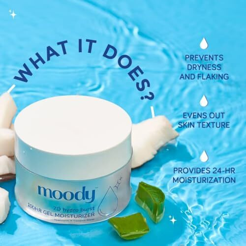 Moody 7D Hydro Burst Oil-Free Water Gel Face Moisturizer With Hyaluronic Acid, Ceramides & Peptides For 100Hr Hydration | Skin Barrier Repair Cream For All Skin Types | Men & Women, 50 Ml