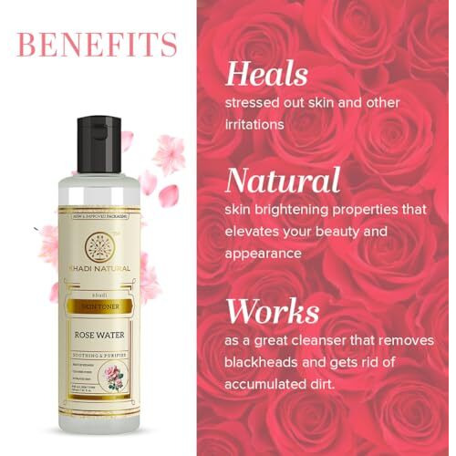Khadi Natural Rose Water Herbal Skin Toner| Keeps Skin Scented And Moisturized| Maintain Skin's Ph Balance| Prevents Acne| Suitable For All Skin Types| 210Ml