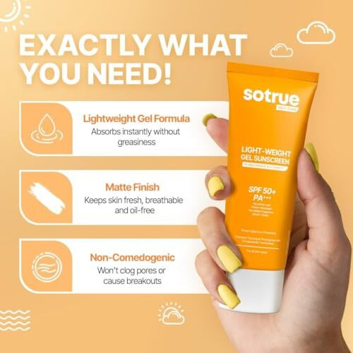 Sotrue Lightweight Gel Sunscreen Spf 50+ Pa+++ For Face | Matte Finish & Water-Resistant | No White Cast, 1% Niacinamide & Vitamin C | Broad Spectrum Uv Protection | Fragrance-Free | All Skin Types | 50Ml