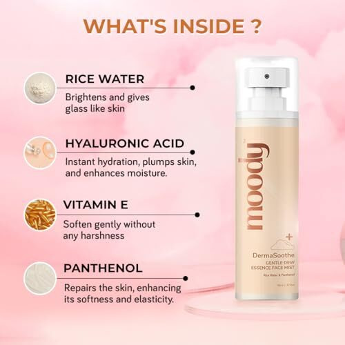 Moody Dermasoothe Brighening Face Mist & Essence Toner With Rice & Ceramides |Strenghten Skin Barrier | For Clear, Glass Korean Skin, Bright & Hydrated Skin | Alcohol-Free Toner |100% Vegan | 110Ml