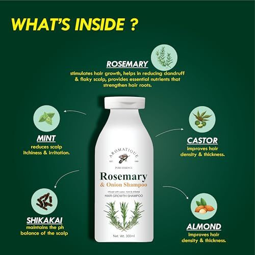 Aromatique Rosemary Shampoo For Hair Growth Enriched With Onion, Castor Oil & Shikakai Extract | Reduces Hair Fall & Controls Dandruff 300Ml