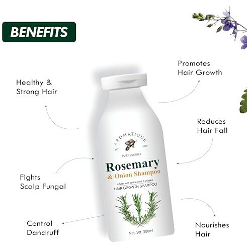 Aromatique Rosemary Shampoo For Hair Growth Enriched With Onion, Castor Oil & Shikakai Extract | Reduces Hair Fall & Controls Dandruff 300Ml