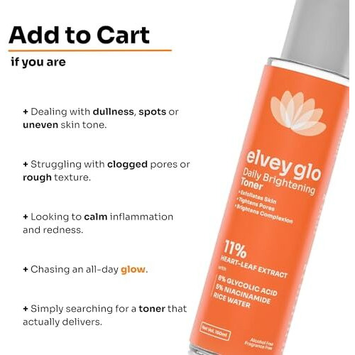 Elvey Essentials Glo Face Toner With 11% Heartleaf Extract, 8% Glycolic Acid, 5% Niacinamide & Rice Water For Brightening, Exfoliation & Pore Tightening | Alcohol & Fragrance Free - 150Ml