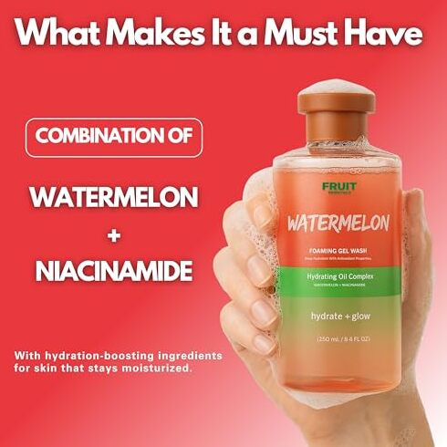 Fruit Essentials Watermelon Foaming Gel Wash | Hydrating Oil Complex With Watermelon & Niacinamide | Deep Hydration & Antioxidant Properties | 250Ml (Pack Of 1)
