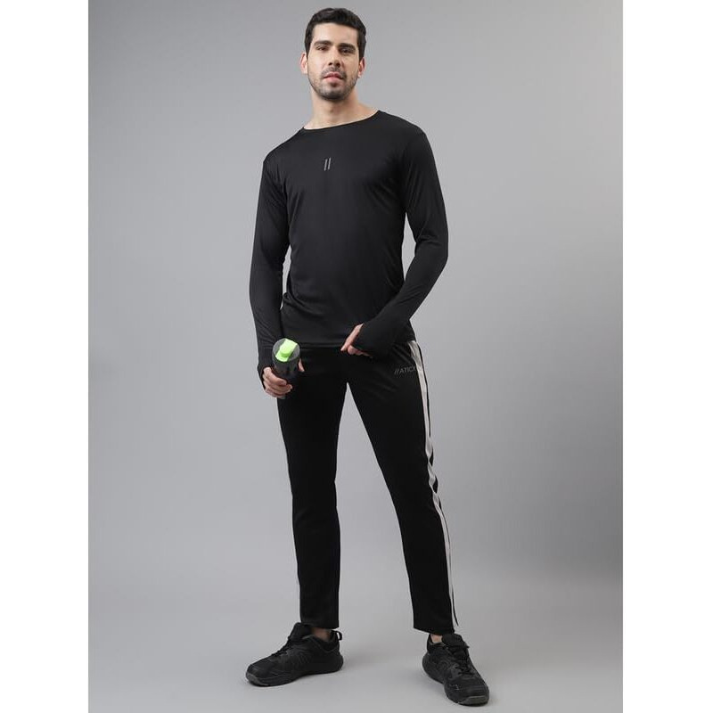 Aticx Men's Slim Fit Polyester Full Sleeve T Shirt - Training Tee With Thumb Hole Glove For Gym, Cycling, Running (Smoky Black_Xl)