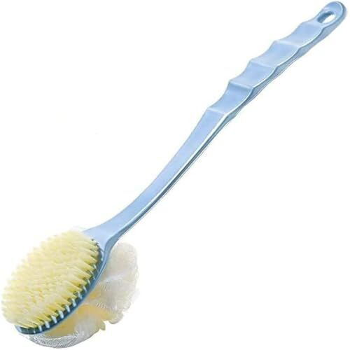 2-In-1 Back Body Bath Brush With Bristles & Loofah  Long Curved Handle For Skin Exfoliation, Wet Or Dry Scrubber For Men & Women, Massaging & Cleansing