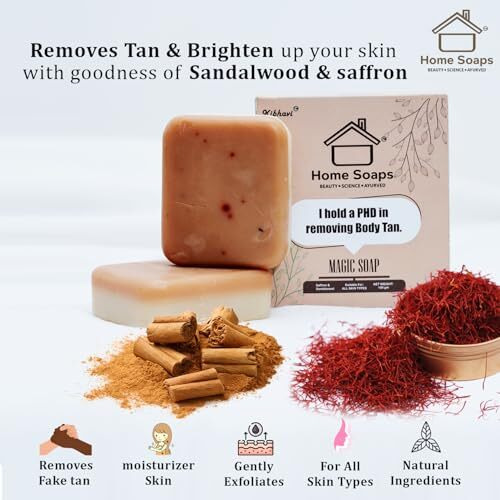Home Ghar Soap Sandalwood & Saffron Magic Soaps For Bath | Paraben Free | Chandan & Kesar Bath Soaps | Handmade Soaps For Glowing | Skin Brightening Soap For Men & Women (100 Gms Pack Of 1)