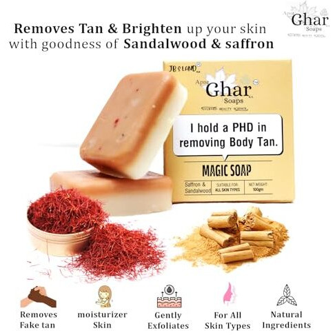 Apne Ghar Ka Soaps Sandalwood & Saffron Magic Soaps For Bath | Paraben Free | Chandan & Kesar Bath Soap | Handmade Soaps For Glowing | Skin Brightening Soap For Men & Women (100 Gms Gms Pack Of 1)