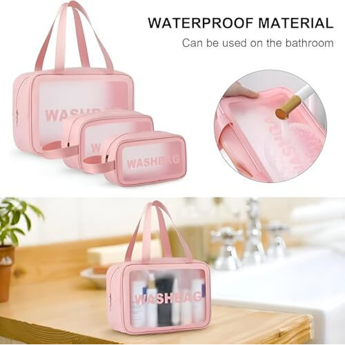 Makeup Travel Pouch Set Of 3  Waterproof Cosmetic Bags For Toiletries, Brushes & Essentials  Lightweight Organizer For Women  Ideal For Travel, Vacation, Daily Use & Gifting (Pink)