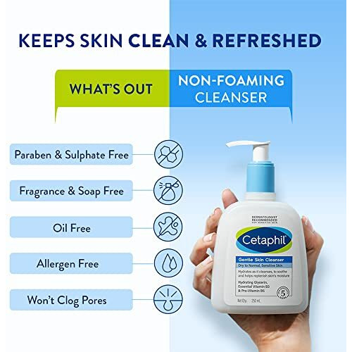 Cetaphil Paraben, Sulphate-Free Gentle Skin Hydrating Face Wash Cleanser With Niacinamide, Vitamin B5 For Dry To Normal, Sensitive Skin - 250 Ml
