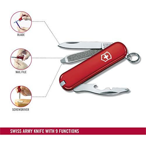 Victorinox Swiss Army Knife - Rally - 9 Functions, Multi-Utility Tool - Red, 58 Mm