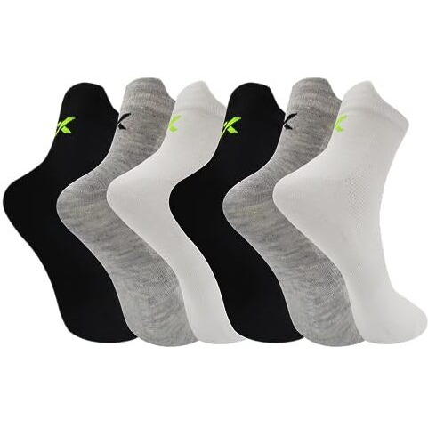 Xjarvis Rio Unisex Ankle Socks For Men & Women | Comfortable, Durable, Odor-Free & Breathable Combed Cotton Socks | Ideal For Running, Gym & All-Day Wear | Free Size | White, Black, Grey (Pack Of 6)