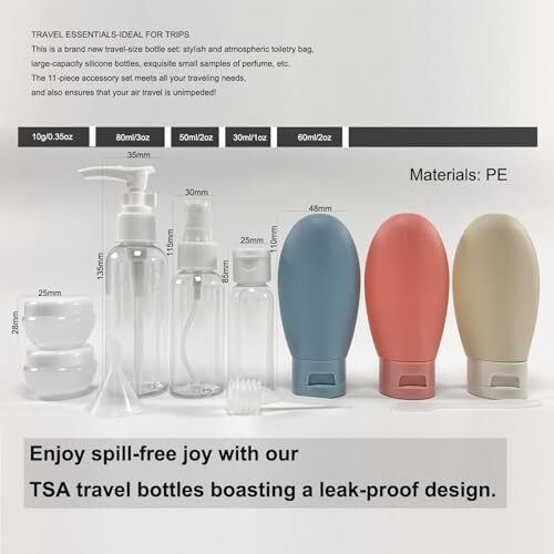 Gaxquly Travel Bottles Kit For Toiletries Organizer Leak Proof Refillable Squeezable Containers Set With Clear Storage Bag For Lotion Shampoo Conditioner Cosmetic Shower Gel Hand Wash (11Pcs)