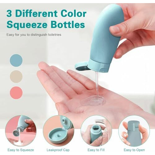 Gaxquly Travel Bottles Kit For Toiletries Organizer Leak Proof Refillable Squeezable Containers Set With Clear Storage Bag For Lotion Shampoo Conditioner Cosmetic Shower Gel Hand Wash (11Pcs)