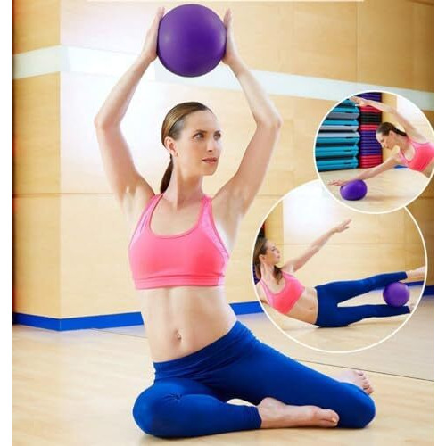 Pranij Durable Small Soft Yoga Exercise Balls With Inflatable Straw, Mini Pilates Ball 23 Cm/9 Inchs For Core Training Exercise (Purple)