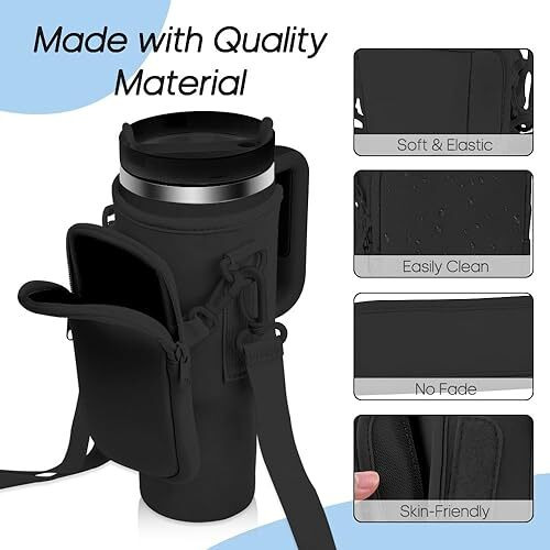 Mtroyaldia Polyester Water Bottle Carrier Bag With Pouch Compatible With 40Oz Tumbler With Handle, Water Bottle Pouch For Quencher H2.0 Flow State, 40 Oz Tumbler (Black)