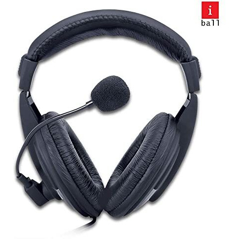Iball Rocky Wired Over Ear Headphones With Mic I Headphone Jack - 3.5Mm I Impedance - 32 I Output Power - 100Mw I 2-Pin Audio Jack I Sensitivity - 110Db (Black)