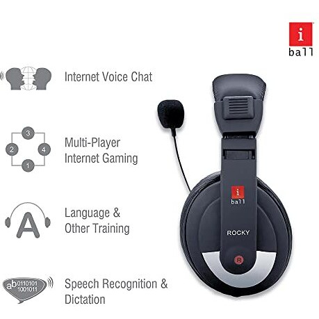 Iball Rocky Wired Over Ear Headphones With Mic I Headphone Jack - 3.5Mm I Impedance - 32 I Output Power - 100Mw I 2-Pin Audio Jack I Sensitivity - 110Db (Black)