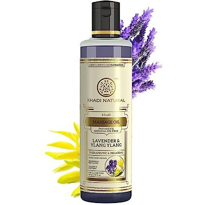 Khadi Natural Herbals Lavender & Ylang Ylang Massage Oil|Paraben & Mineral Oil Free| Quickly Absorbing Hair Oil|Stress-Relieving Properties|Suitable For All Types Of Hair| 210Ml