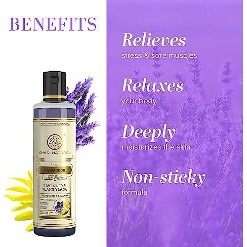 Khadi Natural Herbals Lavender & Ylang Ylang Massage Oil|Paraben & Mineral Oil Free| Quickly Absorbing Hair Oil|Stress-Relieving Properties|Suitable For All Types Of Hair| 210Ml