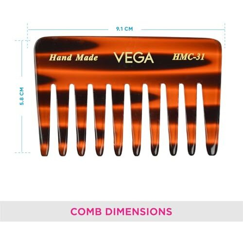 Vega Tortoise Shell Pattern Conical Teeth Small Sized Shampoo Comb, Brown