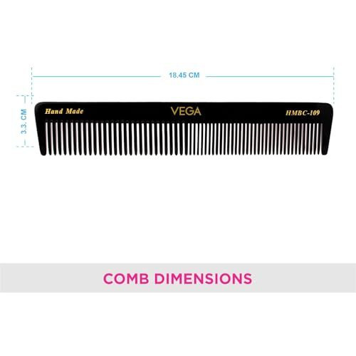 Vega General Grooming Hair Comb, (India's No.1* Hair Comb Brand)For Men And Women Black,Handmade, (Hmbc-109)