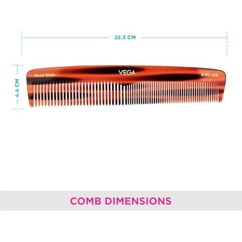 Vega Graduated Dressing Hair Comb Tortoise Shell,Handmade, (India's No.1* Hair Comb Brand)For Men And Women, (Hmc-42D)