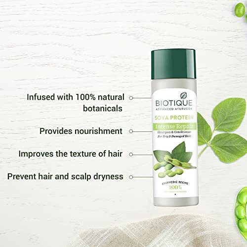 Biotique Bio Soya Protein Fresh Nourishing Shampoo & Conditioner | Repairs Dry And Damaged Hair |Maintains Ph Balance |Promotes Healthy Shiny Hair| Prevents Color Fading | All Skin Types | 190Ml