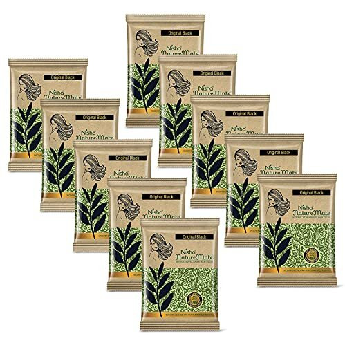 Nisha Nature Mate Henna Based Hair Color Original Black 10G Pack Of 10, Natural Black Hair Colour For Women And Men