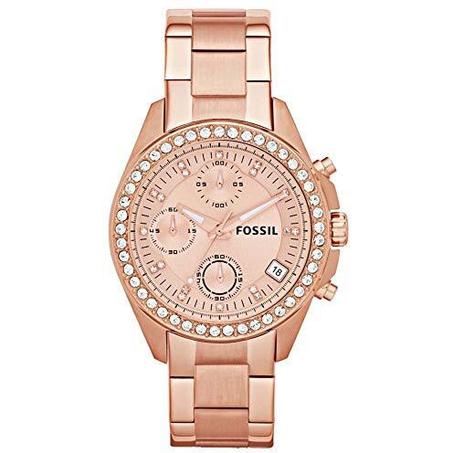 Fossil Chronograph Rose Gold Dial Women Watch Es3352 Stainless Steel, Rose Gold Strap