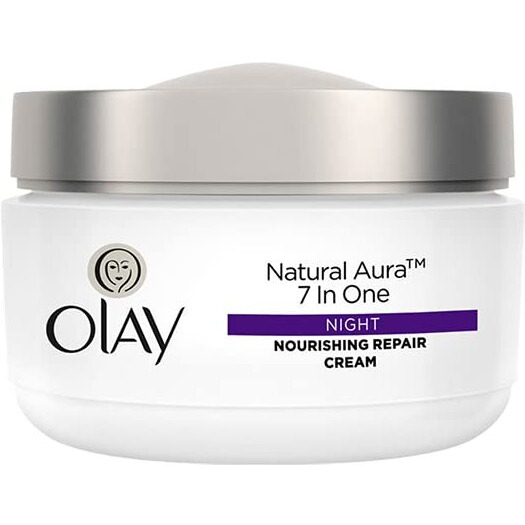 Olay Natural Aura Night Cream | Nourishes Skin For Healthy Glow | Fights 7 Signs Of Ageing | With Niacinamide And Vitamin E | Normal, Oily, Dry, Combination Skin | 50G