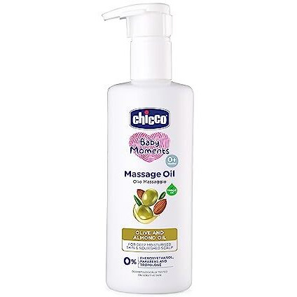 Chicco Baby Moments Massage Oil, Olive And Almond Oil, 300Ml | Non-Sticky Formula | Natural Ingredients For Moisturised Skin, Nourished Hair & Scalp | Parabens & Phenoxyethanol Free