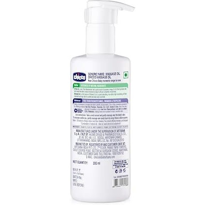 Chicco Baby Moments Massage Oil, Olive And Almond Oil, 300Ml | Non-Sticky Formula | Natural Ingredients For Moisturised Skin, Nourished Hair & Scalp | Parabens & Phenoxyethanol Free